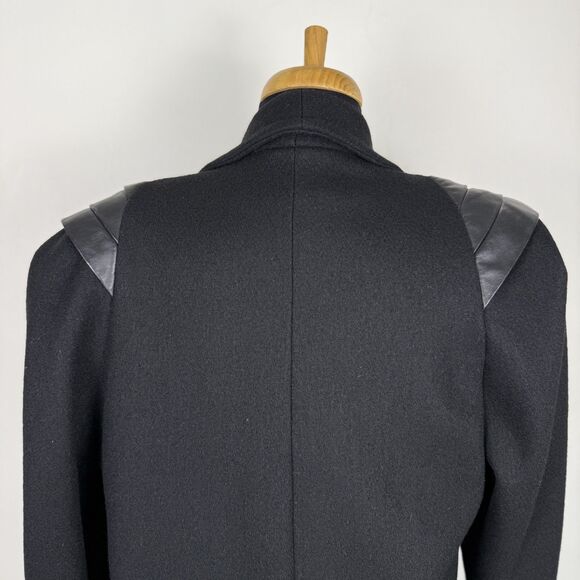 Vintage Jofeld 80s Double Breasted Black Wool & Leather Trench Coat USA ILGWU - Picture 10 of 14